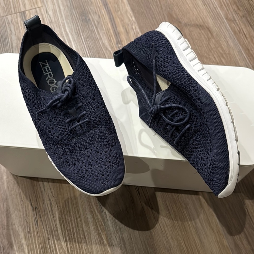 Cole Haan Blue and White Knit Slip-On Sneakers